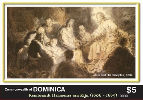 Hoja de estampillas de recuerdo de Rembrandt de Dominica 2006 de colección Scott 2615 - MNH