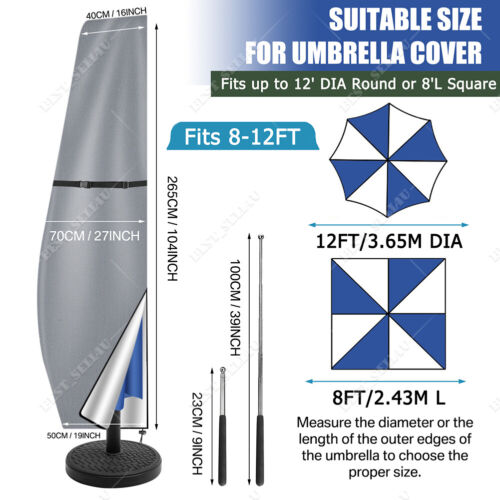 Heavy Duty Outdoor Patio Umbrella Protective Cover Bag Waterproof Canopy 7-13'ft - Picture 26 of 53