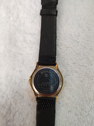 Movado 87 E4 0863 Black Face Black Leather Sapphire Crystal Watch -USED- W68 - Picture 5 of 8