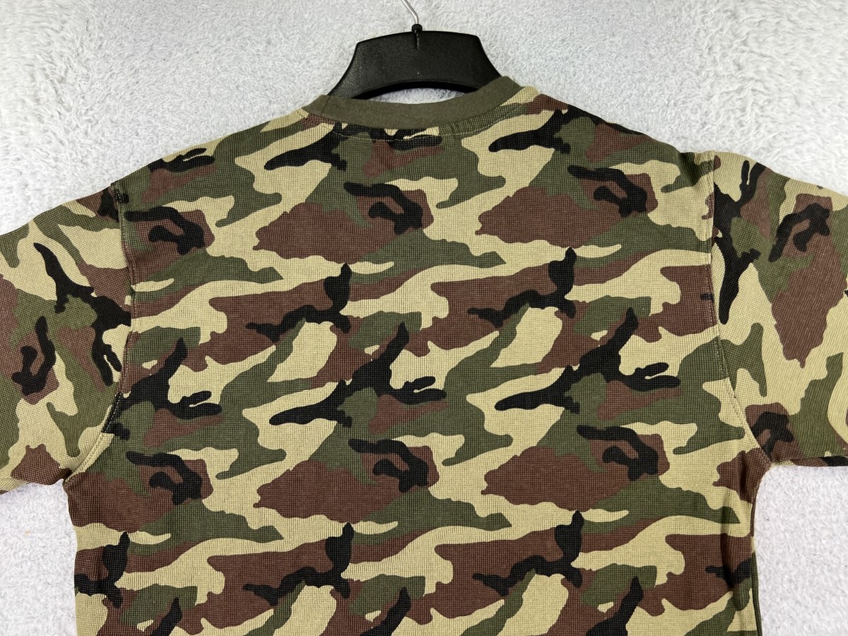 Avirex Shirt Adult Small Green Brown Woodland Camo Waffle Knit 