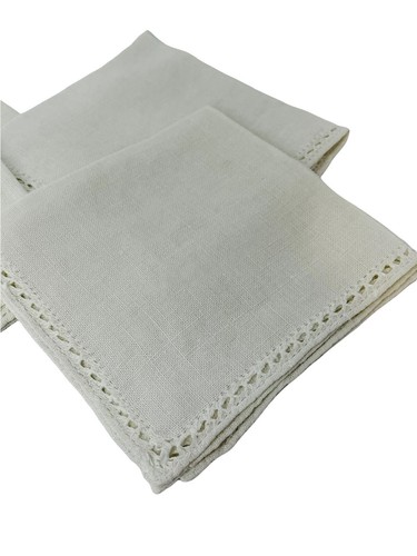 Vintage Set of 4 Dessert/ Cocktail Cloth Napkins Embroidered, Cutwork Edging MCM - Picture 8 of 12