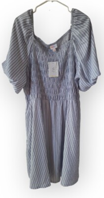 Lularoe Stripes 3XL Alina Nap Babydoll Dress 3X Bubble Sleeves Blue White New!