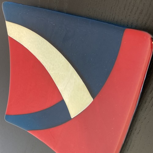 Vintage Hand Made Fused Glass Plate Tray Dish Artist Signed Red/White/Blue - Picture 5 of 13