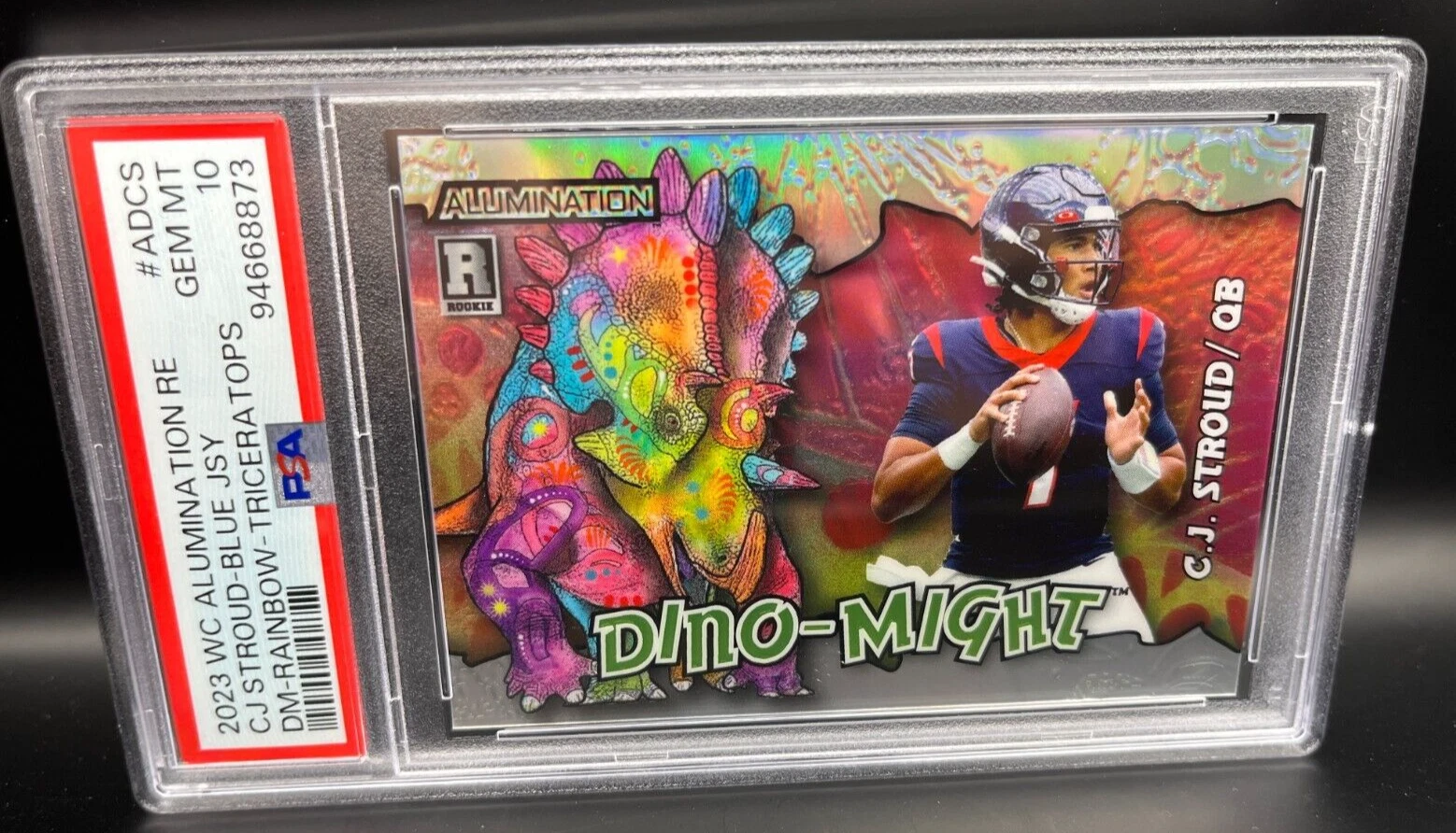 CJ Stroud Wild Card Alumination Rookie Edition Dino-Might #ADCS Blue Jersey-Rainbow-Triceratops