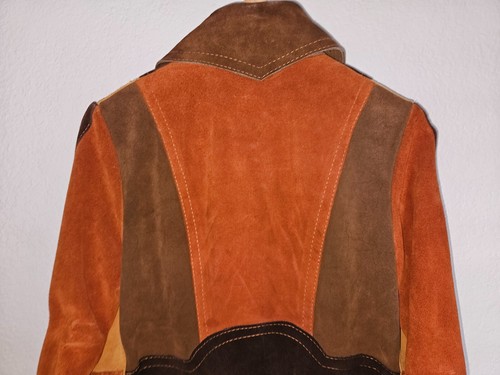 Vintage Gassy Jack Patchwork Suede Jacket Small Brown Orange Coat 70s Vancouver - Picture 9 of 14