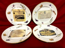 Rosanna Set Of 4 Gold Rim Wine Chees Snack Plates 7 3/4" Italy