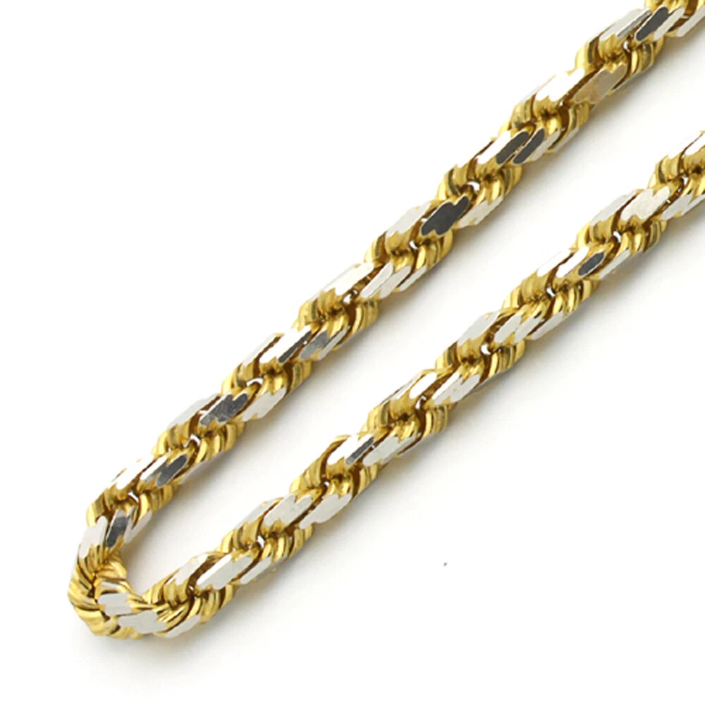 Men s 3mm 14K Two Tone Gold Chain Rope Chain Necklace Gift box