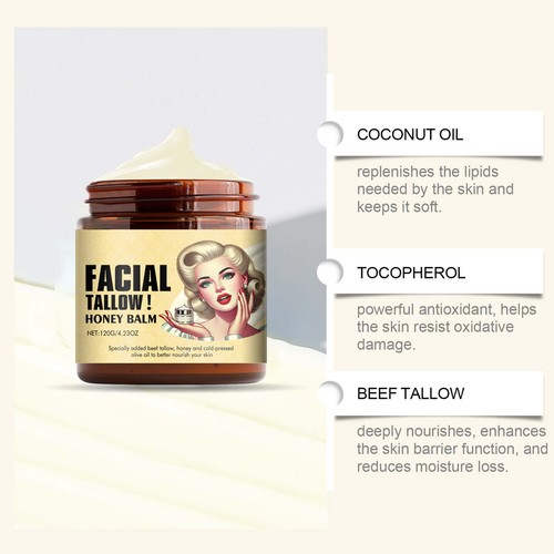Bálsamo facial hidratante 4,23 oz carne sebo bálsamo facial miel cuidado de la piel crema pura - Imagen 2 de 12