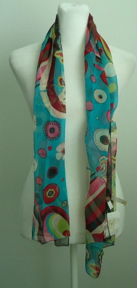 Bufanda larga de seda negra roja de colección NORDSTROM Mara 35A para mujer talla 55x15 pulgadas Foto 3 de 4