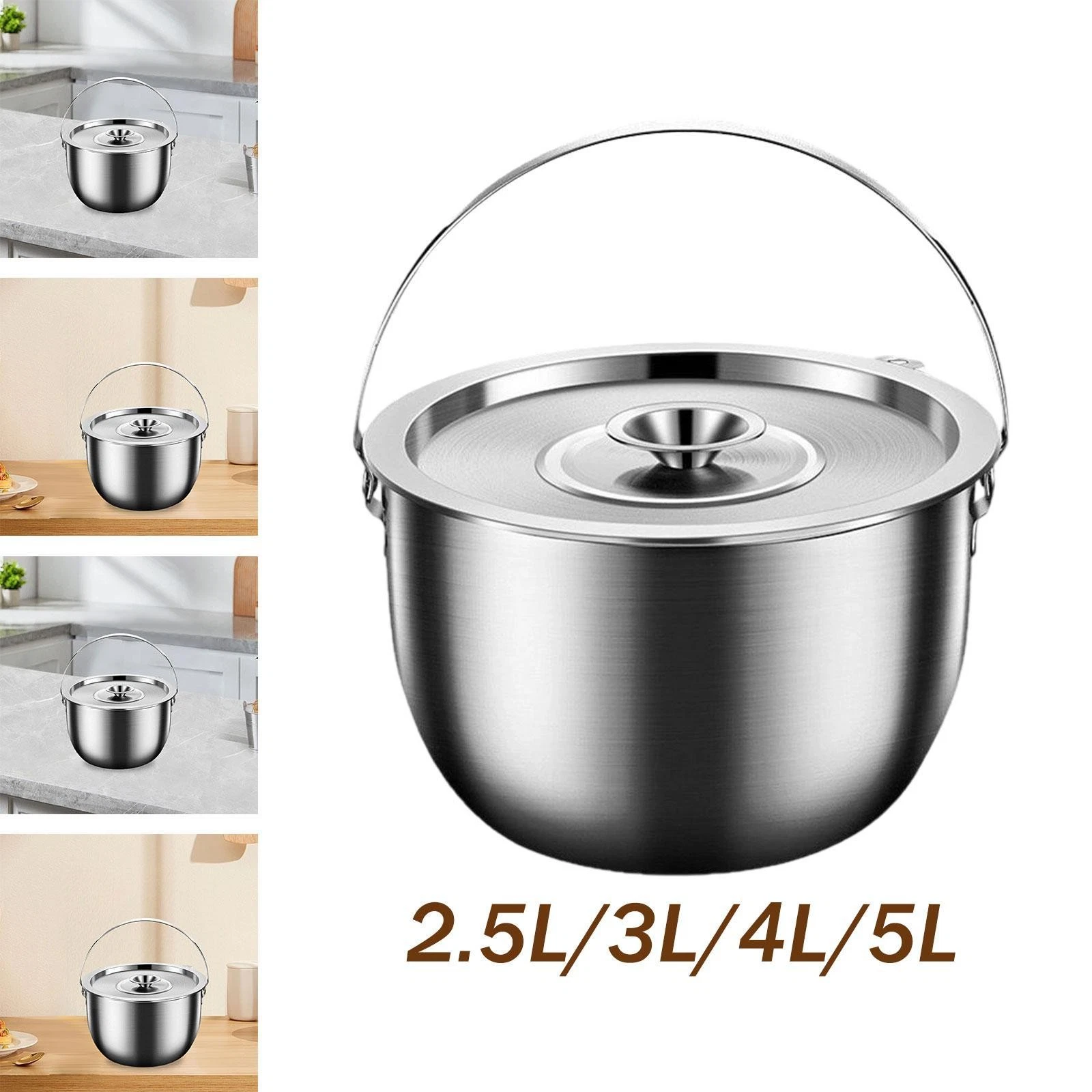 Stainless Steel Camping Pot with Lid and Handle for BBQ Camping Restaurant