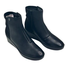 VIONIC Skylar Black Leather Wedge Ankle Boots Booties Womens Size 9 New $160