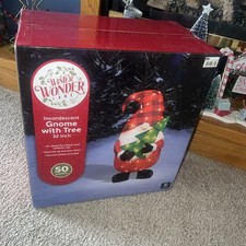 32" Light-Up Santa Gnome w/Tree Christmas Yard Art with 50 LED White Lights