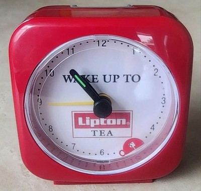 RARE VINTAGE WAKE UP TO LIPTON TEA PROMOTIONAL MINI ALARM CLOCK FROM 1990S