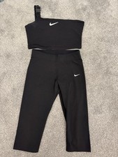 Nike One Shoulder Buckle Crop Top Black Size M & Knee Length Leggings Size S