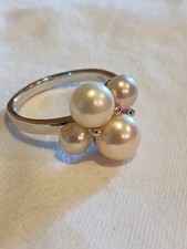 925 Sterling Silver China Multi Colored cultured Pearls Ring 4 pearls Size 5