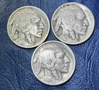 1916, 1917, 1918, P Three Buffalo Nickels Very Good Condition