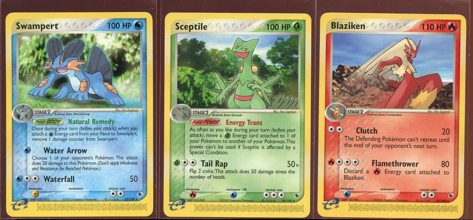 Blaziken Sceptile Swampert Rare Ex/NM 15 20/109 23/109 EX Ruby Sapphire Pokemon