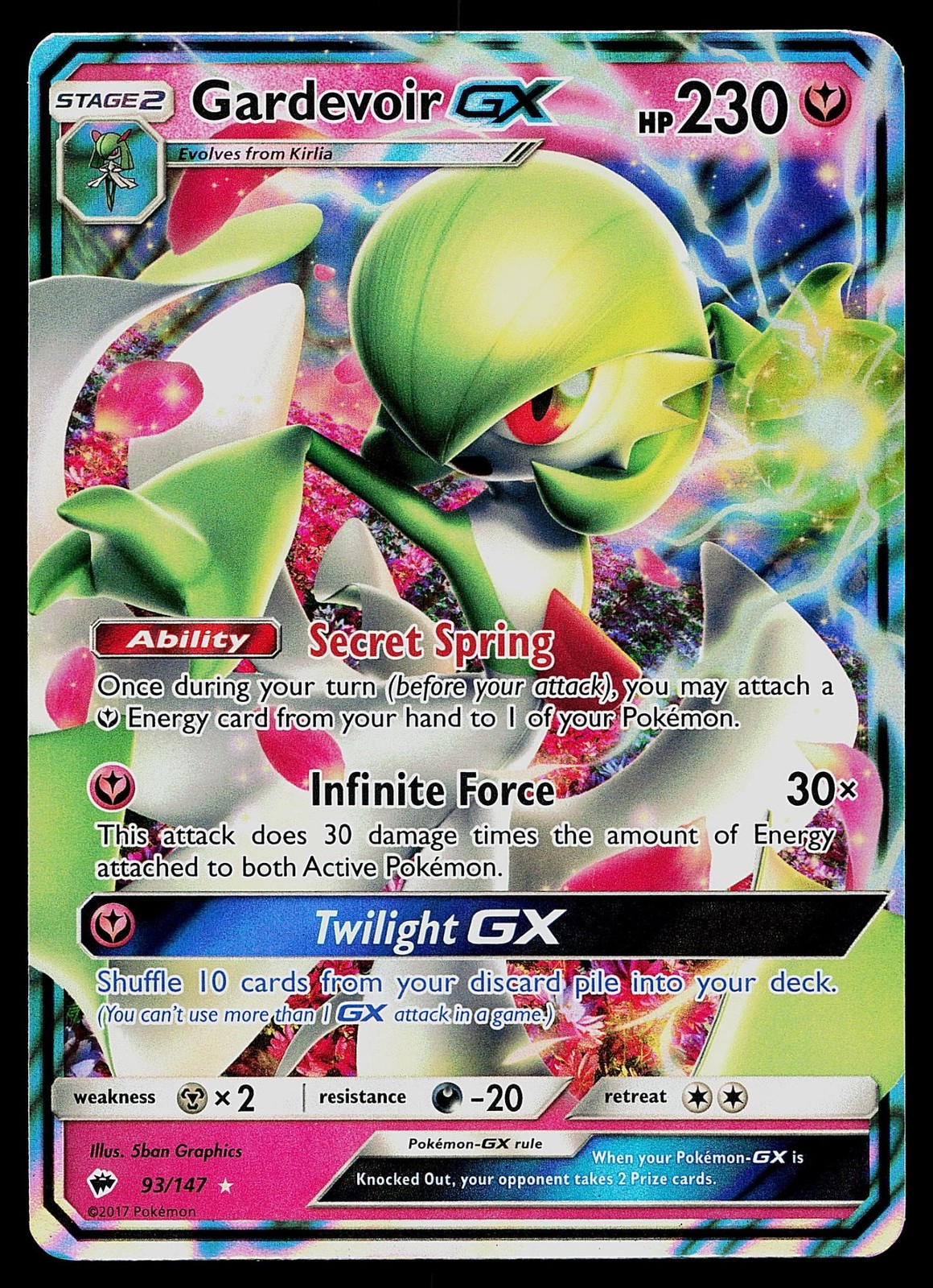 Pokemon Card - Gardevoir GX Burning Shadows 93/147 Holo Rare GX 2017