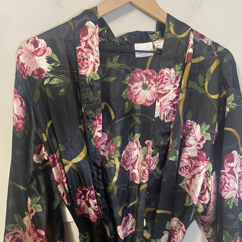 Kim Rogers SET of 2 Satin Robe and Sleep Shirt Dark Floral Roses Plus Size 1X** - Picture 10 of 18