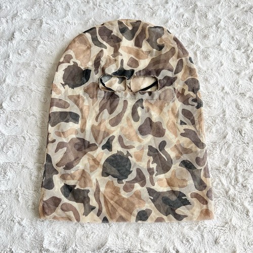 Vtg Camo Balaclava Ski Mask Adult OS Tan 90s 80s Duck Hunting Mesh Lightweight