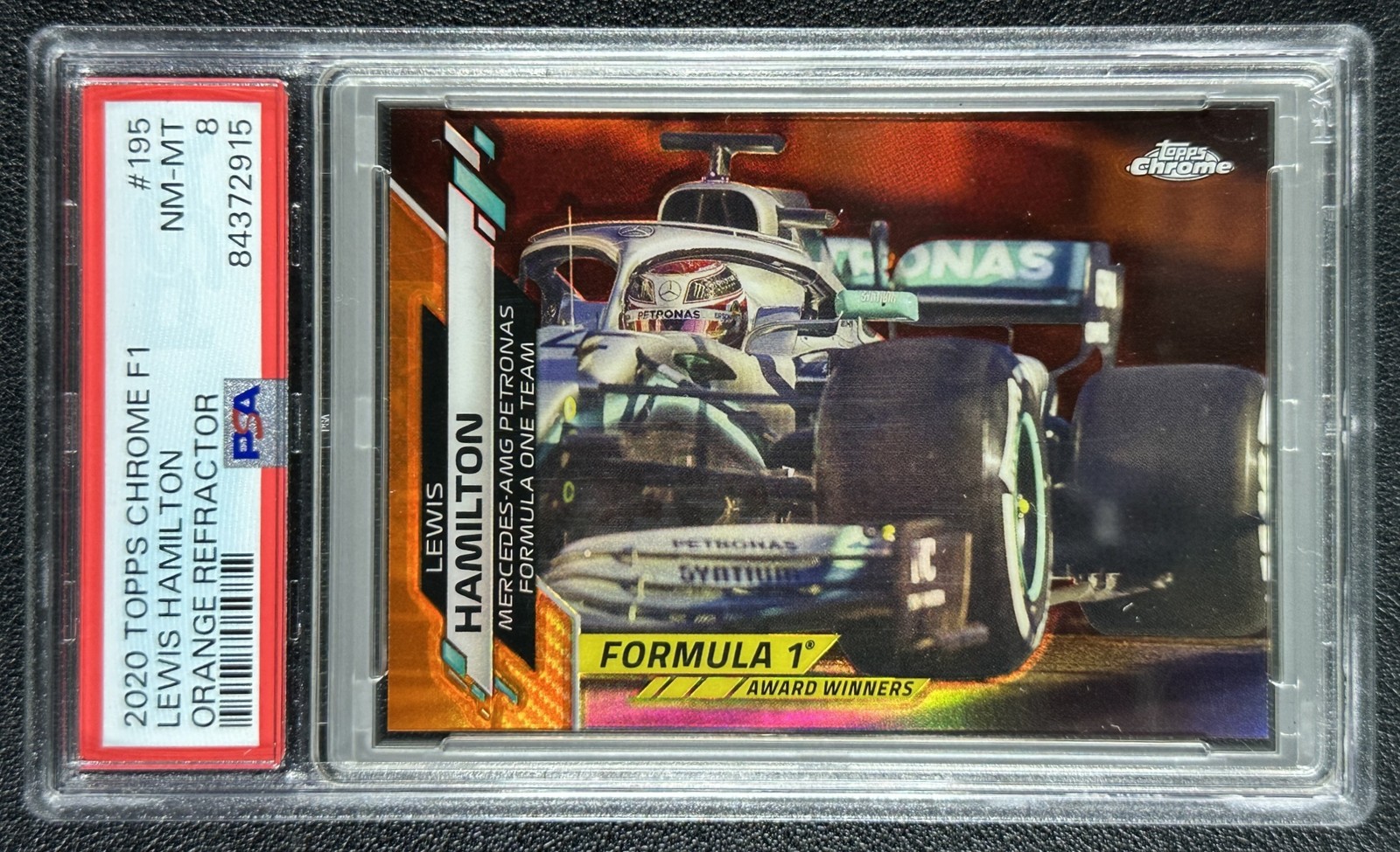 LEWIS HAMILTON PSA 8 2020 TOPPS CHROME F1 #195 ROOKIE ORANGE REFRACTOR RC 1/25