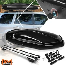 Adjustable Universal 135cm Aluminum Cross Bar Top Roof Rack+Black Cargo Box&Keys