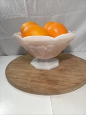 VTG Anchor Hocking footed milk Glass harvest Pedestal Compote fruit bowl