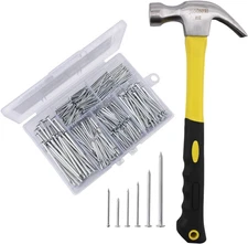Hardware Assortment Kit with Claw Hammer, 376-Piece, for Hanging and Finishing