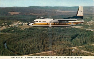 1960s Alaska Wein Airline Aircraft in flight Fokker occupation Postcard 25-6372