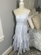 Lulus Blue Embroidered One-Shoulder Midi Dress Blue Small NWT