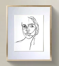 Original Ink Line Drawing on Watercolor Paper_ Minimalist Art Signed by Artist