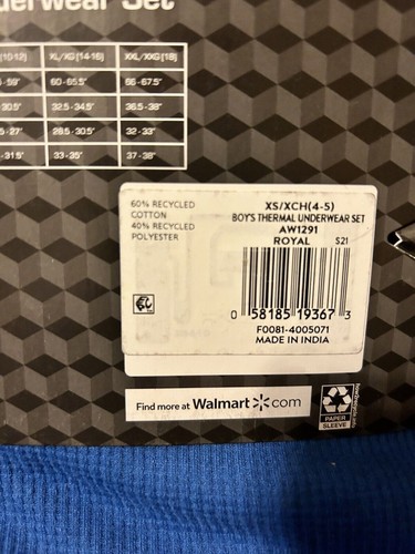 Athletic Works Boys Thermal Waffle Underwear Set Royal Blue XS (4/5) NWT - Picture 3 of 4