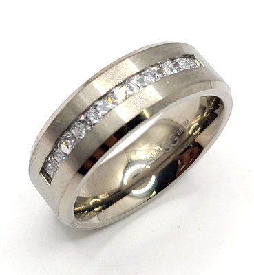 8mm Titanium White Sapphire Inlay Ring Band sz 11