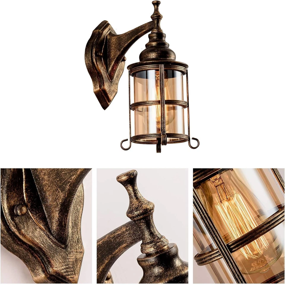 Rustic Outdoor Wall Lights 2 Pack Amber Glass Waterproof Sconce Porch - Image 2 of 4