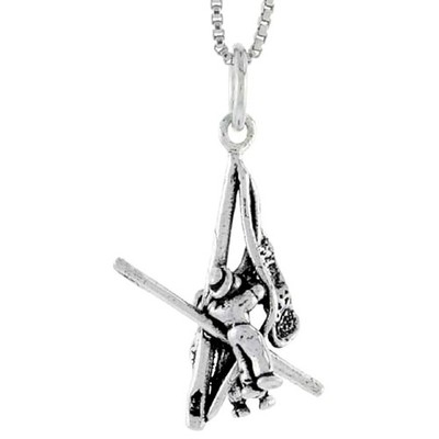 925 Sterling Silver Man Raising Up Flag on Pole Pendant 7/8 (22mm) Inch Tall