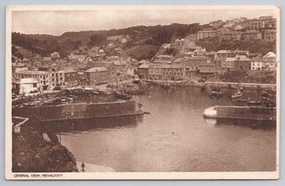 Mevagissey Hafen Cornwall Küstendorf Boote direkt am Meer Vintage Topographie