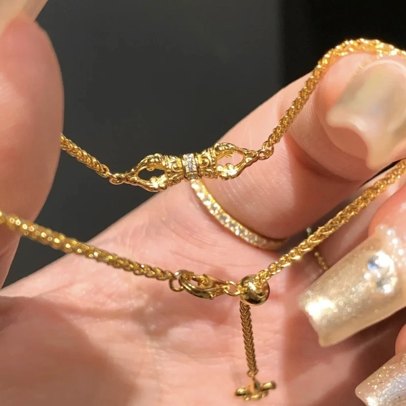 Pulsera dorada estilo vintage de oro amarillo de 14 quilates joyería de lujo para parejas Foto 4 de 4