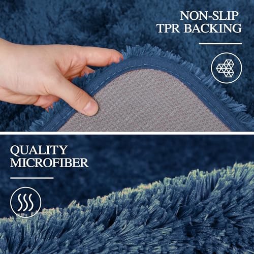 Large Bathroom Rug (24 x 36) Extra Soft and Absorbent Shaggy 24" x 36" Navy - Bild 4 von 6