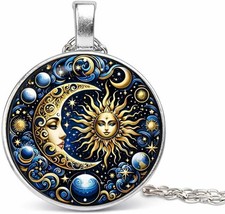 SUPAC Celestial Sun and Moon Pendant Necklace - Black & Gold