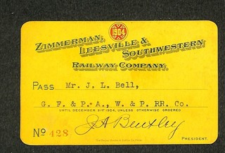 Zimmerman Leesville & Southwestern Railway Co. Railroad Annual Pass 1904