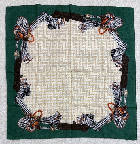 Christian Dior Silk Scarf 22" Square Houndstooth Bag Sunglasses Green Border - Picture 8 of 13