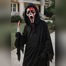 NWT Spirit Halloween Bleeding Ghost Face Costume Hooded Robe Mask XL Child 14 16