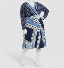 London Times Women's Blue Surplice Long Sleeve Twisted Side Dress Size Plus 14W