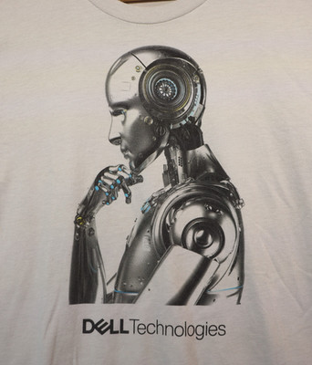 Dell Technologies T Shirt Size Large Y2K 90s Robot Short Sleeve AI Geek Nerd
