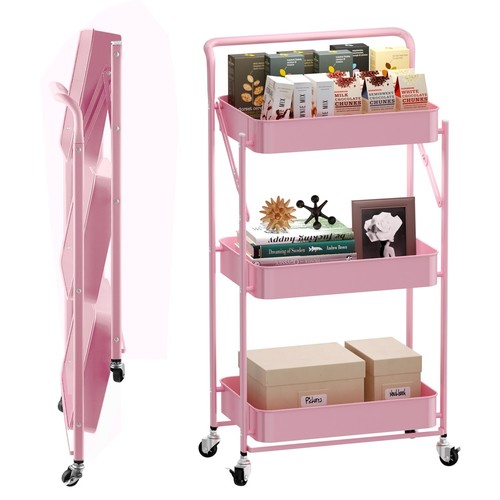 Foldable 3 Tier Rolling Cart, Metal Utility Cart,for Home Library Office - Picture 31 of 36