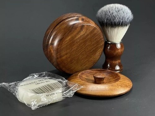 3 in 1 Wooden Handle Badger Synthetic Wet Shaving Brush Mug Bowl Set Man Gift - Picture 9 of 9