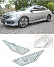 For 16-21 Honda Civic CRYSTAL CLEAR Bumper Reflector Side Marker Lights Lamps
