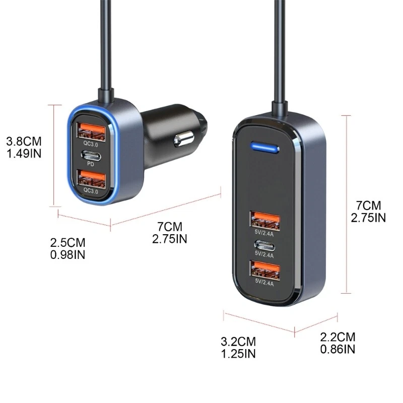 12V USB Car Charger Hub with Multiple Ports  