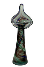 Art Glass Jack in the Pulpit Bud Vase Multicolor Swirl Blue Green Brown READ