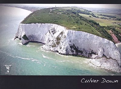 POSTKARTE CULVER DOWN, ISLE OF WIGHT LUFTBILD VON BEMBRIDGE. ( CLIFF FALL ). IW